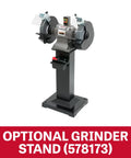 Beefy 12 Inch Industrial Bench Grinder With A Serious 2 HP Motor Spinning At 1800 RPM Powered By 230 Volt Single Phase mounted on optional grinder stand.