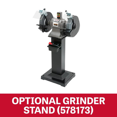 Beefy 12 Inch Industrial Bench Grinder With A Serious 2 HP Motor Spinning At 1800 RPM Powered By 230 Volt Single Phase mounted on optional grinder stand.