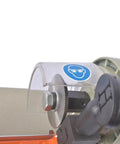 Close-up of the blade and dust guard on the Heavy Duty 110V Metal Cutter With Electric And Manual Dual Mode Operation