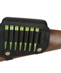 Genuine Leather Buttstock Cheek Rest With Rifle Shell Holder For Up To 8 Shells Adjustable Elastic Straps With Bottom Closure