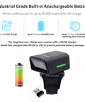 Hands Free Ring Barcode Scanner 1D 2D QR Wearable Finger Reader With Bluetooth USB 2.4GHz next to battery icon and USB dongle