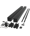 Top Shelf 36 Inch Aluminum Pool Fence Gate Kit With Rugged Hinges And Solid Hardware Slick Matte Black Finish, hardware and components displayed.
