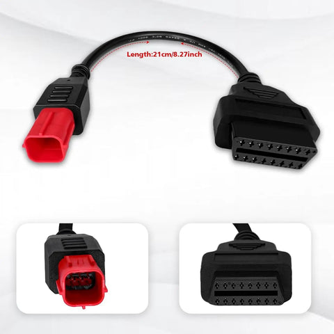 6 Pin To 16 Pin OBD2 Motorcycle Diagnostic Cable For Euro5 Euro6 Bikes OBDII Plug And Play Adapter close-up view