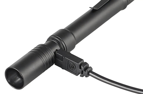 Ultra Slim USB Rechargeable Pen Light With 350 Lumen White LED for Inspectors connected with charging cable