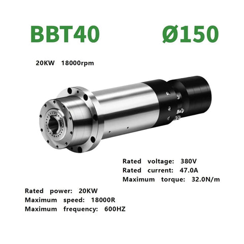 Water Cooled Tool Changing Spindle For CNC Machines BT40 380V 20kW 18,000 RPM 150 mm diameter