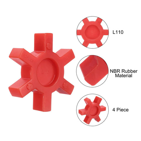 Four Pack L110 Jaw Coupling Inserts Red Urethane Flexible Solid Type Center Inserts For L Jaw Couplings, 30 Mm ID, 83.6 Mm OD, Durable Vibration Dampening Replacement For Precision Machinery, red 4-piece