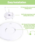 Illustration of easy installation for Two Pack Flush Mount LED Ceiling Lights 12 Inch 28W Energy Saving With 3 Color Temperatures 3000K 4000K 6000K 3600LM Bright Ceiling Lamps For Bedroom Kitchen Bathroom Hallway