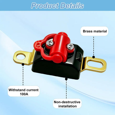Heavy Duty Pure Copper Motorcycle Battery Cut Off Switch With 100A Breaker detailed view showing brass material and installation features