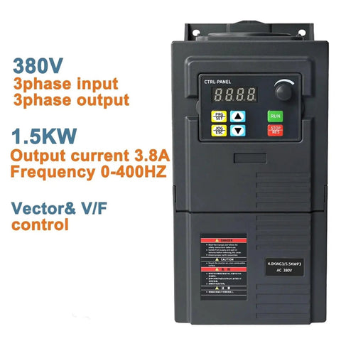 Beefy 380V Three Phase VFD Frequency Converter Drive Inverter With Soft Start For Motor Speed Control 1.5kW To 5.5kW Range Pro Grade Industrial Variable Frequency Drive For Pumps Fans Conveyors And CNC Equipment, 1.5kW
