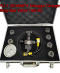 All In One Pro Grade Hydraulic Ni-tro-gen Accumulator Charge Kit with Fill Kit and Pressure Test System in open case with parts visible