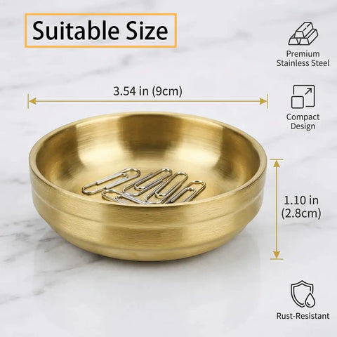 Must Have Gold Desk Clip Holder Bowl, 3.54x1.10 inch, gold stainless steel, compact design for home office organization