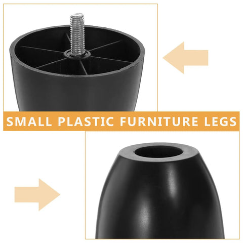 Durable Black Plastic Furniture Legs For Chairs And Sofas Easy Screw On Replacement Feet with threaded top and smooth surface.