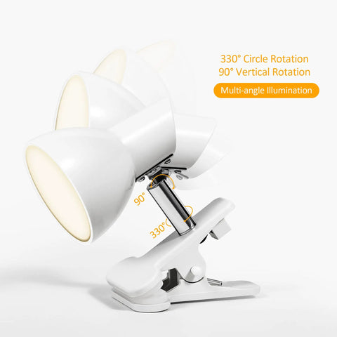 Lit Clip On LED Reading Light 5W 400LM with 330 Degree Rotation Clamp showcasing angle adjustments