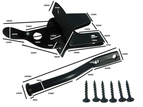 Badass Steel Gate Latch And Door Catch Lock Featuring A Durable Black Powder Coated Finish 2 Inch 50mm Build with included screws for installation.
