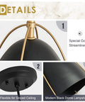 Dope Black Dome Pendant Light With Gold Trim For Kitchen Island And Dining Room Modern Hanging Fixture close-up details