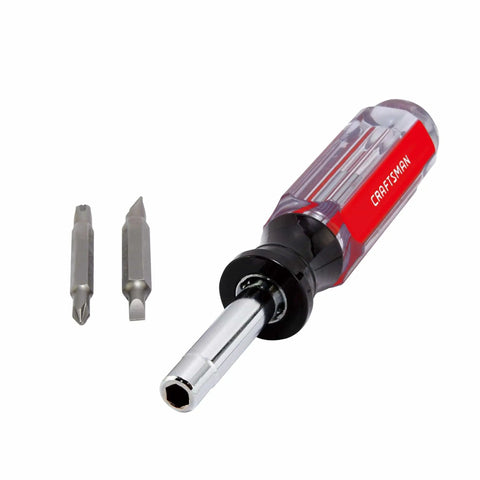 6 In 1 Screwdriver Multi Bit Set With Acetate Handle Dual Sided Removable Shaft For One Quarter And Five Sixteenth Inch Nut Driving Chrome Plated