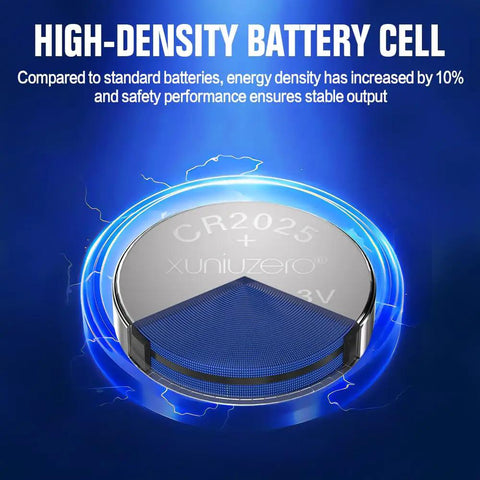 Hella Solid CR2025 3 Volt Coin Cell Battery showcasing high-density design and child safety features.