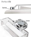 Magnetic Light Switch Guards For Flat Modern Rocker Switches And Outlets Clear 2 Pack Easy To Install No Fuss Neodymium Magnetic Switch Covers Prevent Accidental Shutdown Not Child Proof close-up on clear magnetic attachment with screw detail.