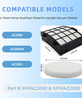 AZ2002 Replacement Vacuum Filter Kit For Vertex DuoClean PowerFin Upright Vacuum Models AZ2000 AZ2000W AZ2002 with sizes shown
