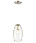 Ebbtide 6 Inch Wide 1 Light Mini Pendant With Satin Nickel Finish And Clear Glass Droplet Shade Slick Steel Pendant Lighting