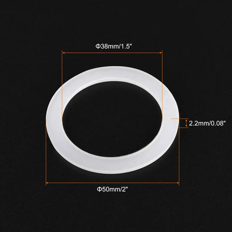 Silicone Gasket Seal For 1 Cup Coffee Maker Replacement Ring 38x50x2.2mm shown in white color with measurements