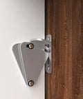 Stainless Steel Barn Door Lock Hardware Sliding Privacy Latch installed on wood surface, brushed nickel finish, durable and corrosion resistant.