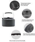 Two Point Two Liter Camping Kettle For Open Flame And Stove Fast Boil Water On The Go Lightweight Tea Pot with labeled features