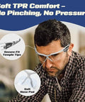 Wraparound Safety Glasses With Anti Fog Shield And Uv400 Guard Built Different For All Day Hustle Top Shelf For Pickleball Mowing Lab Docs Or Clinic Hops Large Cut That Hits The Spot showing secure-fit temple tips and soft nose pad.