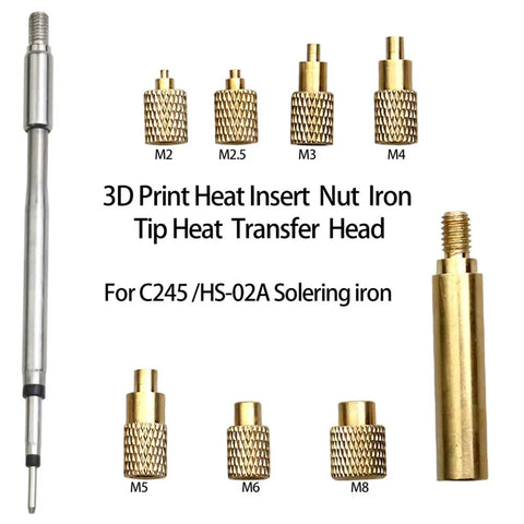 Brass Heat Set Insert Tool Kit With Adapter For Soldering Irons And 3D Printing M2 To M8 Knurled Threaded Nuts Set Fits HS-02A
