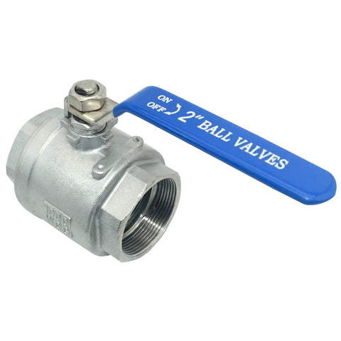 2 Inch NPT Female Full Port Ball Valve With 316 Stainless Steel Body And Vinyl Handle Beefy Built Tough For Real World Use Low Torque Operation Serviceable Threads PTFE Seals For Maximum Corrosion Resistance WOG 1000 Two Pack