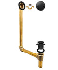 22 Inch Direct Connect Solid Brass Waste And Overflow Kit With Tip Toe Drain Trim Knockout Style Slick Matte Black Finish, showcasing brass tubing and black stopper.