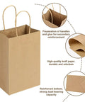 Kraft Paper Bags With Handles For Takeout And Shopping White 50 Pack 26x12x31 Cm Durable Versatile Bags For Food Clothes Coffee Parties And Retail Packaging, showing durable kraft paper, reinforced bottom, and sturdy handles.