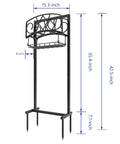 Freestanding Garden Hose Organizer With Black Powder Coat Finish Heavy Duty Detachable Hose Stand Holds 150 Ft Of Hose Includes Storage Basket And Assembly Tools For Outdoor Use Weather Resistant Steel, side view with dimensions