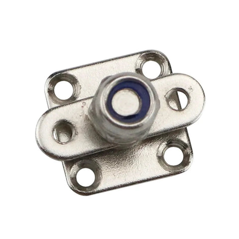 Square stainless steel damping torque hinge with four-hole mounting plate and central pin.