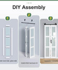 Double 18x84 White Frosted Glass Bifold Barn Door Set, 36x84 Inch With 40 Inch Hardware Kit Included installation steps
