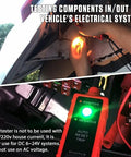 Circuit Probe Tester With Overload Protection And Component Activation For 6-24V Systems in use on vehicle wiring.