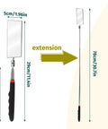 Front view of Telescoping Rectangular Inspection Mirror With 360 Degree Rotation For Mechanics, 30.71 inch extendable handle.