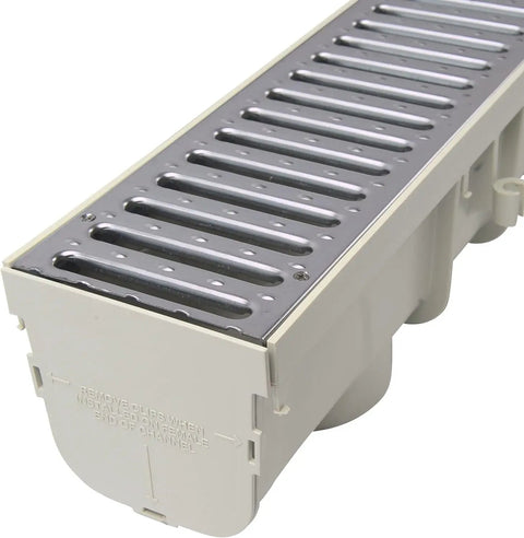 Channel Drain Kit With Galvanized Grates And End Caps For Deep Profile Runoff, Five And A Half Inch Wide By Thirty Nine And Three Eighths Inch Long