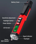 Non Contact Voltage Tester Pen With LCD Display Dual Range 12V And 70V-1000V CAT IV 1000V Safety Rating features annotated