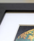 Close-up of black frame corner with decorative detail from Smiling Farm Tractor And Transport Machine Black Framed Art Print 12 By 16 Inches