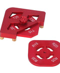 Heavy Duty Aluminum Router Template And Rounding Jig For Smooth Corner Radius Edging showing assorted radius plates in red aluminum.