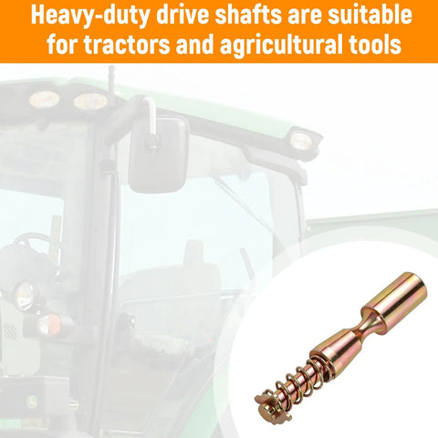 Heavy Duty Quick Release PTO Coupler Pin Kit With Spring Retaining Clip Forged Steel Tractor Adapter displayed with tractor background.