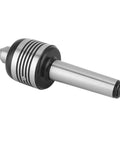 Side view: MT3 live center, heavy-duty revolving lathe center with triple bearings; silver shank, black collar