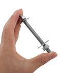 Hand holding Two Pack Extended Length M8x100mm 304 Stainless Steel Threaded Rods Kit With Nuts And Washers For Drywall Construction