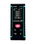Heavy Duty Red Laser Distance Meter Measures Up To 393 Ft With Smart Tilt Sensor And Backlit Screen displaying measurements.