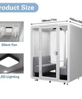 Hella Spacious Mobile Soundproof Office Pod Booth with silent fan, LED lighting, dimensions: 180cm x 150cm x 233cm.
