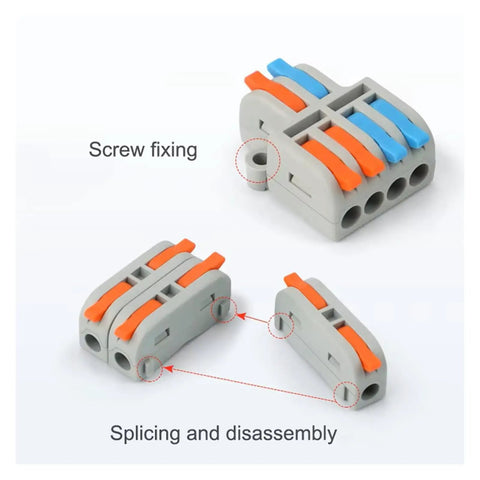 Get This Compact Mini Push In Wire Splitter Terminal Block For Easy Tool Free Splicing Of Solid Stranded And Flexible Copper Wires In Your Home Electrical Or Lighting Projects With Flame Retardant Pa66 Housing And Secure Tin Plated Contacts Rated For. screw fixing and splicing