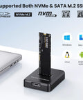M2 NVMe And SATA To USB C Docking Station Including USB A Reader Adapter For Blazing Fast Transfers With Plug And Chug Setup, external SSD enclosure.