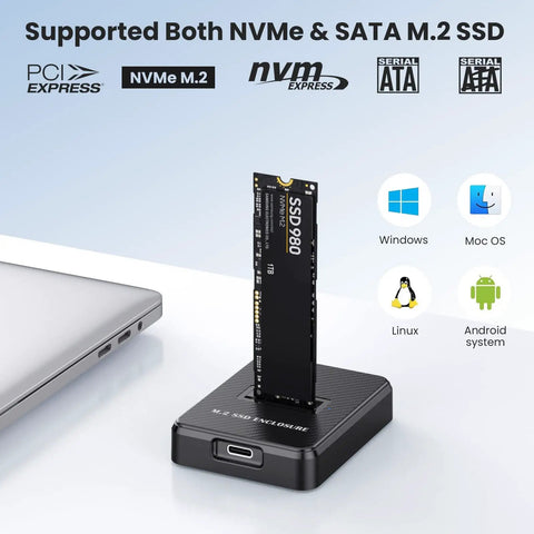 M2 NVMe And SATA To USB C Docking Station Including USB A Reader Adapter For Blazing Fast Transfers With Plug And Chug Setup, external SSD enclosure.