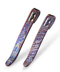 Kick Your Everyday Carry Game Up With These Premium Flamed Titanium Pocket Knife Clips Featuring Two Replacement Rails In 50 mm And 55 mm Sizes With Neat Recessed Screw Holes And Absolutely Zero Bolts Tangled On Them For A Slick Custom Build.